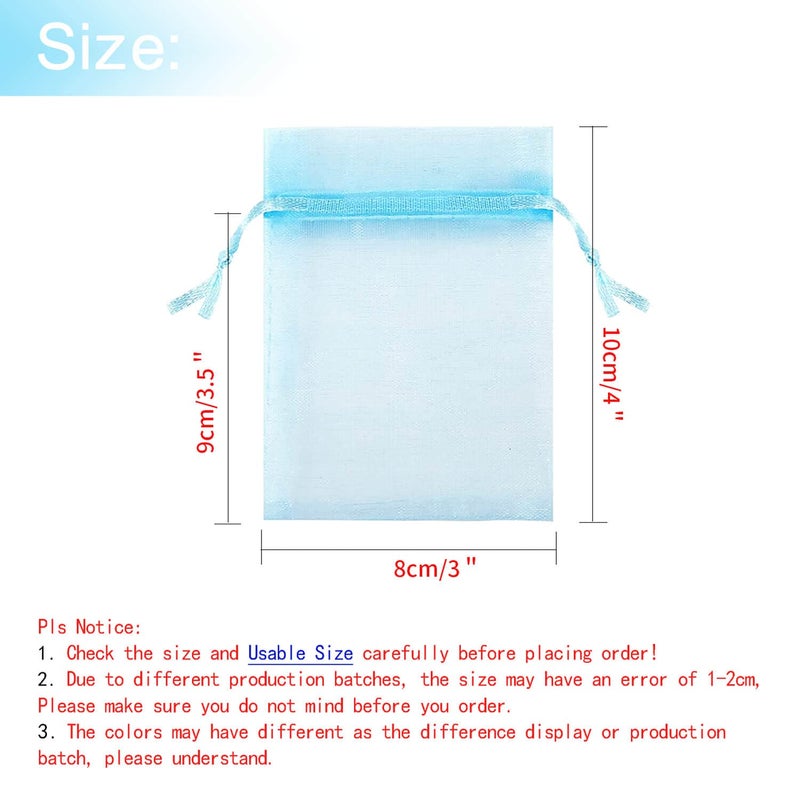 Bezall 50Pcs Organza Bags 3x4 inch, Sky Blue Baby Shower Favor Bags, Small Drawstring Mesh Jewelry Gift Pouches Wedding Party Candy Bag - Image 4